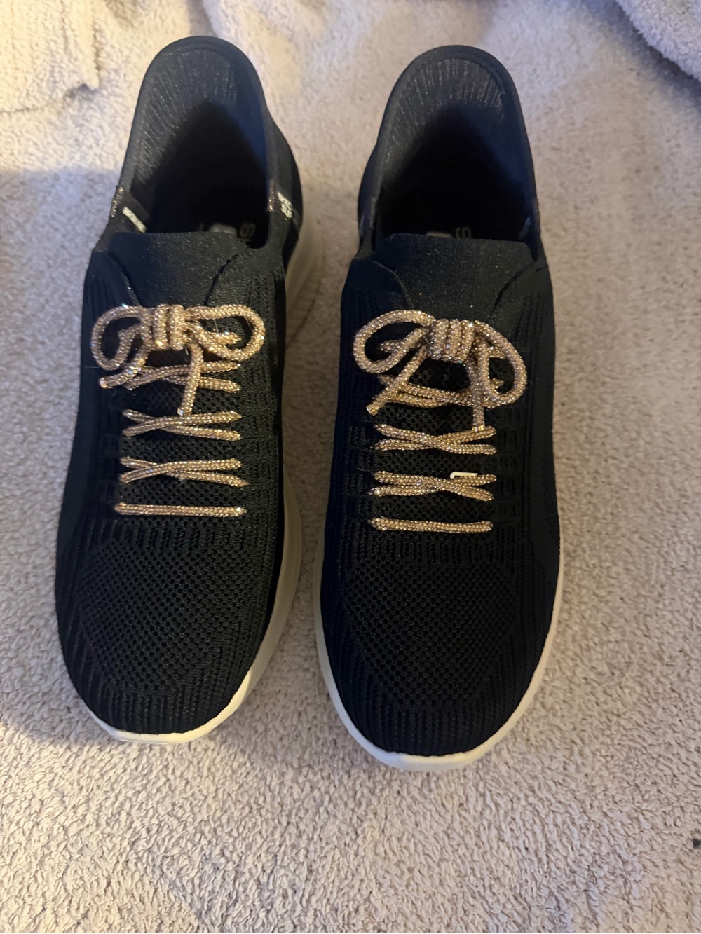 Skechers Black Knit Slip-On Sneakers with Gold Laces